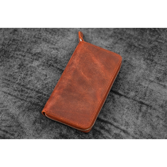 Galen Leather Portapenne in Pelle con Zip 3 Posti Crazy Horse Orange