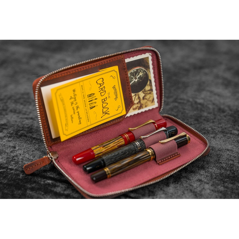 Galen Leather Galen Leather Zippered 3 Slots Pen Case Crazy Horse Orange