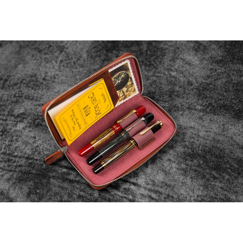 Galen Leather Galen Leather Zippered 3 Slots Pen Case Crazy Horse Orange