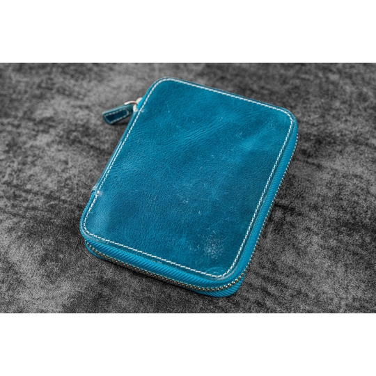 Galen Leather Portapenne in Pelle con Zip 10 Posti Crazy Horse Ocean Blue
