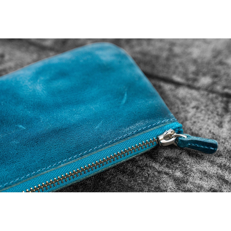 Galen Leather Galen Leather Slip-N-Zip 4 Slots Zippered Pen Pouch Crazy Horse Ocean Blue