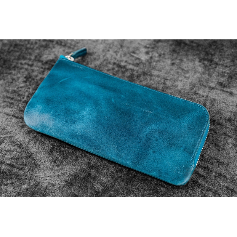Galen Leather Galen Leather Slip-N-Zip Portapenne in Pelle 4 Posti Crazy Horse Ocean Blue