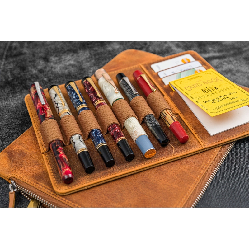 Galen Leather Galen Leather Writer's Bank Bag con Portapenne 7 Posti Crazy Horse Brown