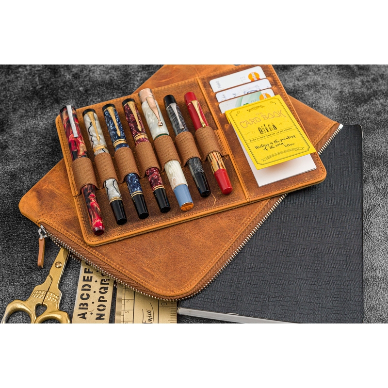 Galen Leather Galen Leather Writer's Bank Bag con Portapenne 7 Posti Crazy Horse Brown