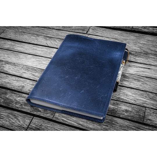 Galen Leather Cover A5 in Pelle Crazy Horse Navy Blue