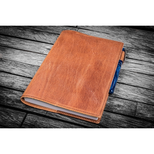 Galen Leather Slim Notebook Cover A5 Crazy Horse Tan
