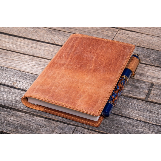 Galen Leather Cover A6 in Pelle Crazy Horse Tan