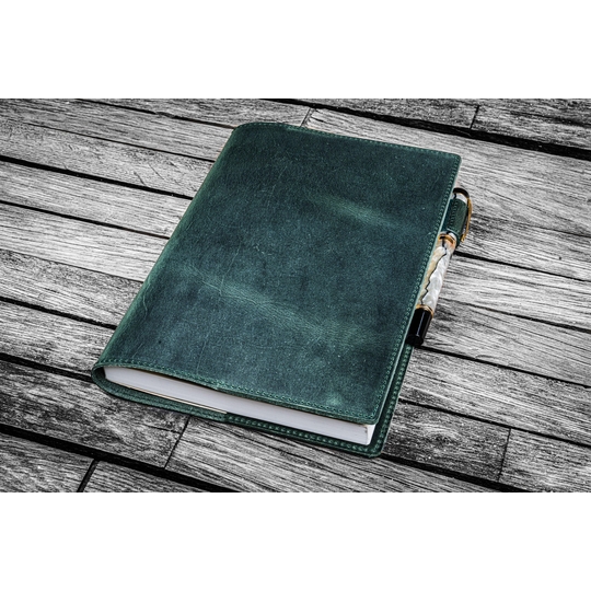 Galen Leather Slim Notebook Cover A5 Crazy Horse Forest Green