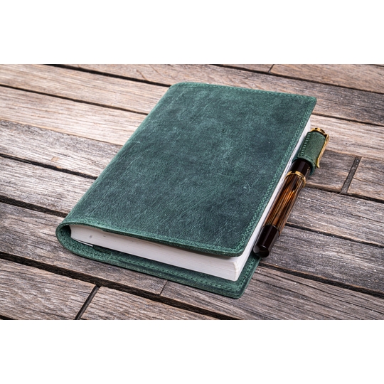 Galen Leather Slim Notebook Cover A6 Crazy Horse Forest Green