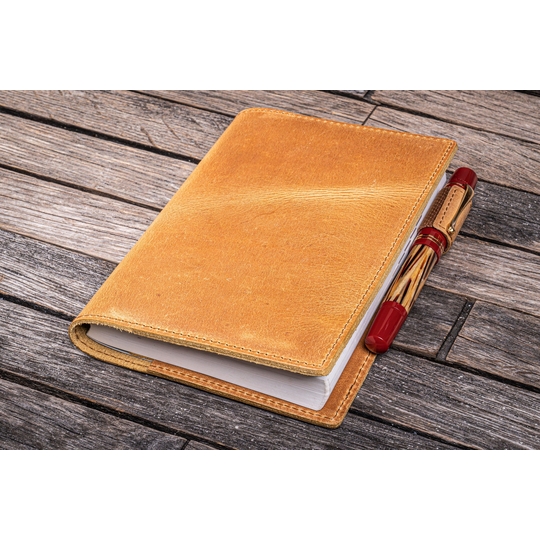 Galen Leather Slim Notebook Cover A6 Crazy Horse Honey Ochre