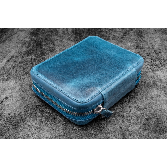 Galen Leather Expansi-Pouch 10 Slots Pen Case Crazy Horse Ocean Blue