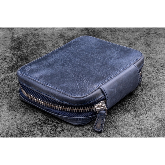 Galen Leather Expansi-Pouch 10 Slots Pen Case Crazy Horse Navy Blue