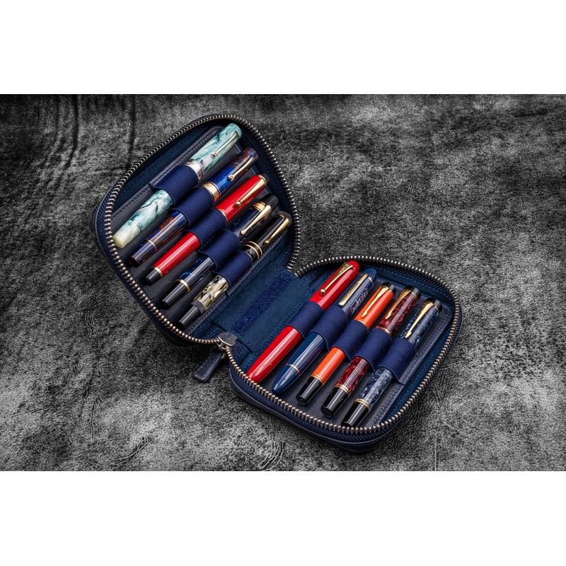 Galen Leather Galen Leather Expansi-Pouch 10 Slots Pen Case Crazy Horse Navy Blue