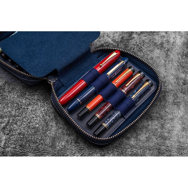 Galen Leather Galen Leather Expansi-Pouch Portapenne in Pelle 10 Posti Crazy Horse Navy Blue