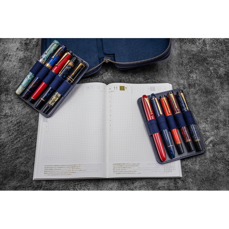 Galen Leather Galen Leather Expansi-Pouch Portapenne in Pelle 10 Posti Crazy Horse Navy Blue