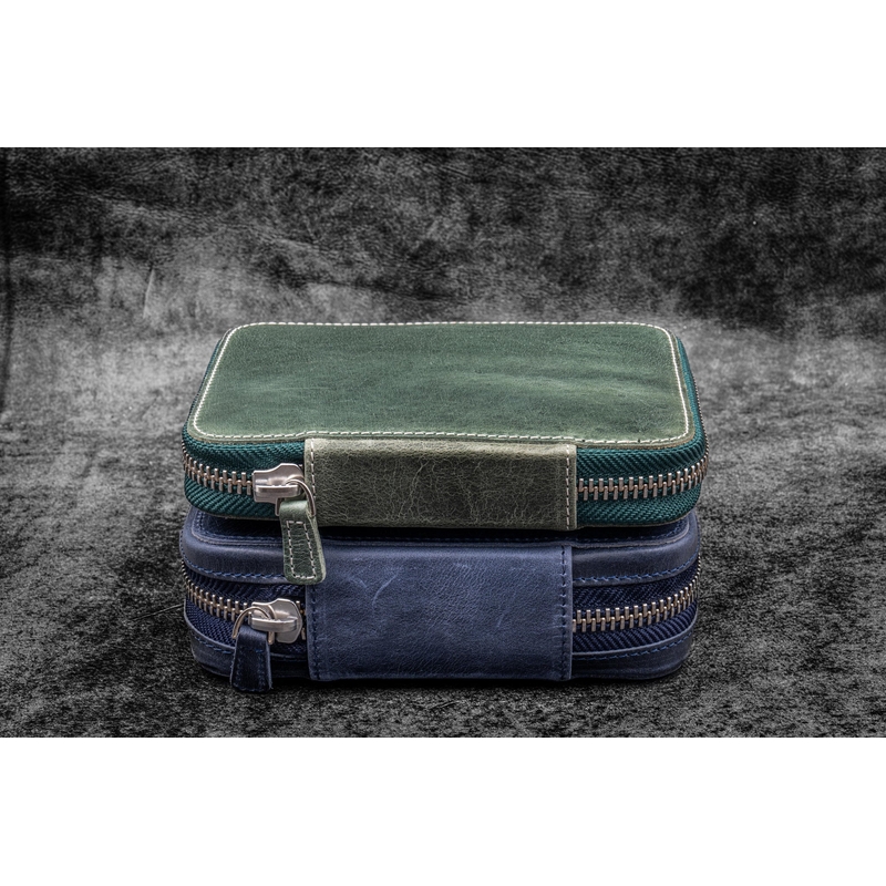 Galen Leather Galen Leather Expansi-Pouch Portapenne in Pelle 10 Posti Crazy Horse Navy Blue