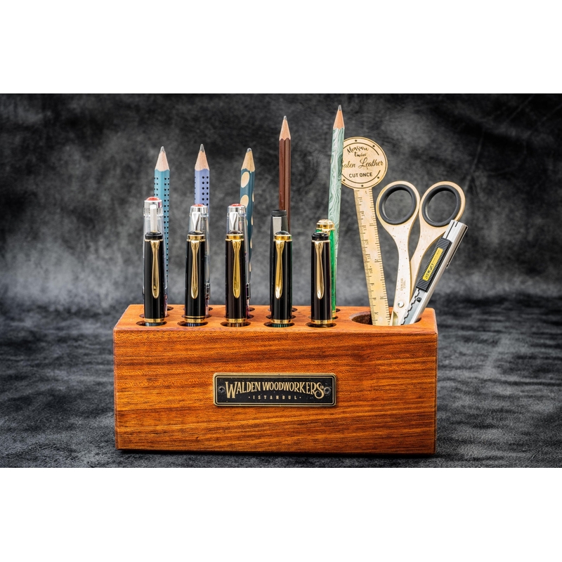 Galen Leather Galen Leather Wood Desk Organizer Portapenne in Legno di Mogano