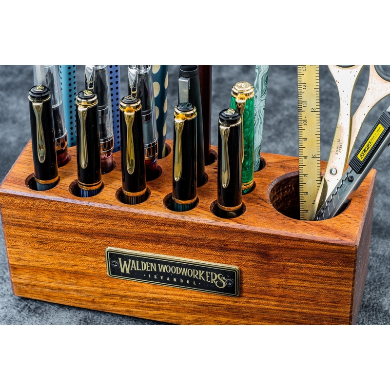 Galen Leather Galen Leather Wood Desk Organizer Portapenne in Legno di Mogano