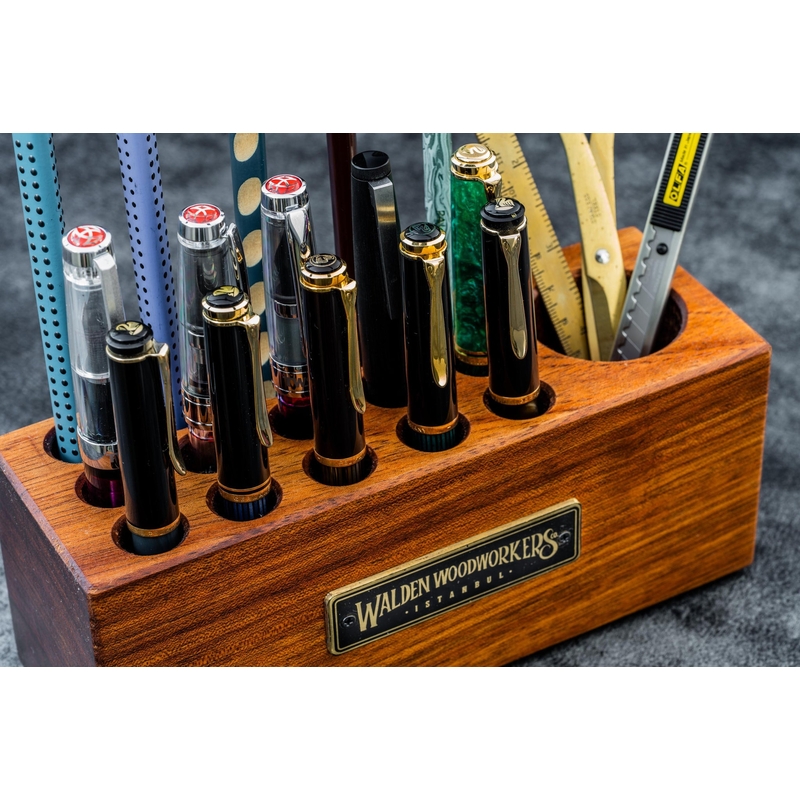 Galen Leather Galen Leather Wood Desk Organizer Portapenne in Legno di Mogano