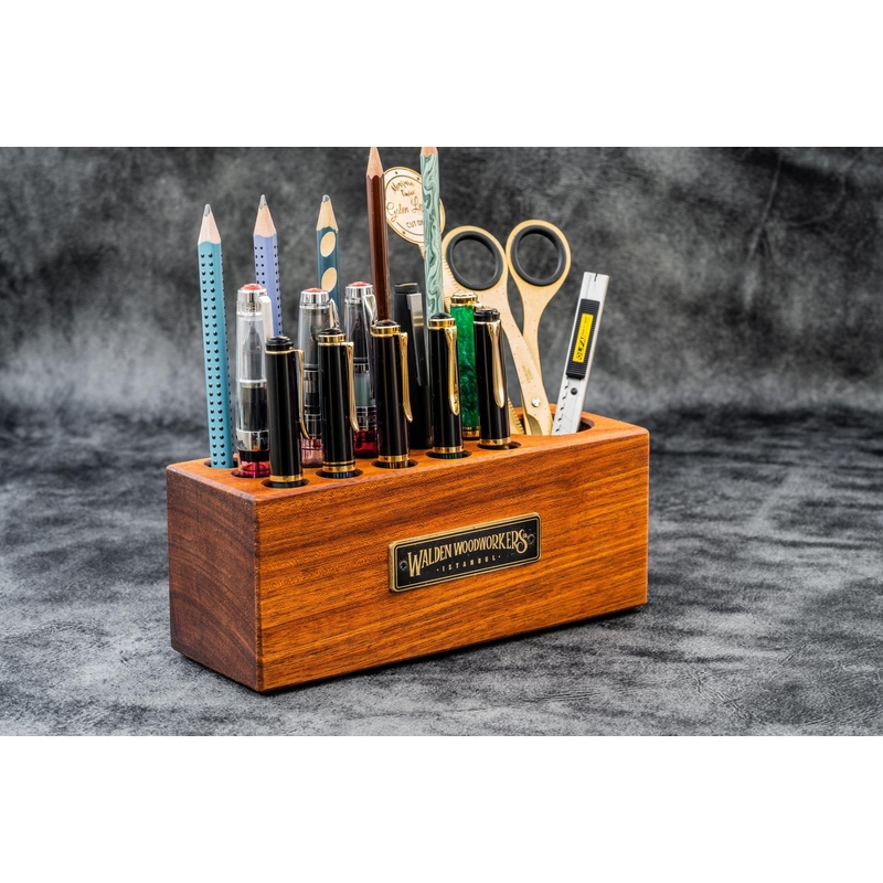 Galen Leather Galen Leather Wood Desk Organizer Portapenne in Legno di Mogano