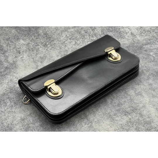 Galen Leather Accordion Pouch / Bag Nero