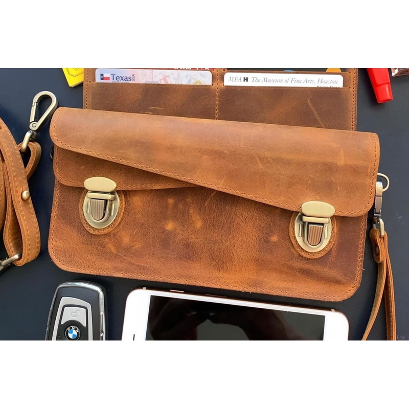 Galen Leather Galen Leather Accordion Pouch / Bag Crazy Horse Brown