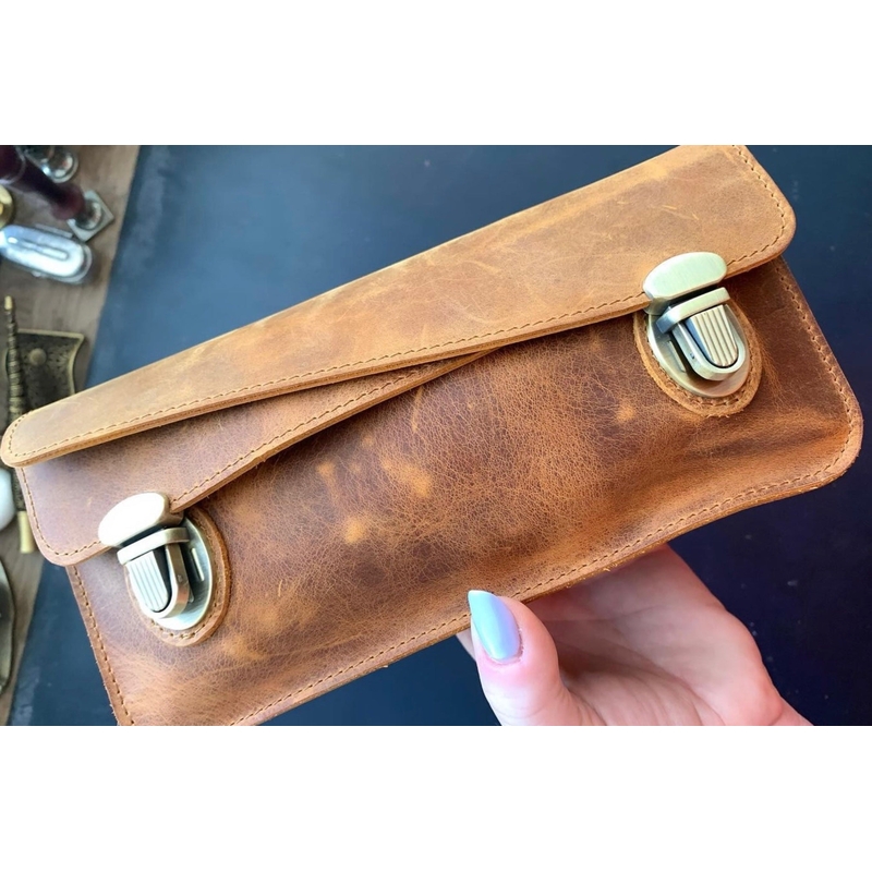 Galen Leather Galen Leather Accordion Pouch / Bag Crazy Horse Brown