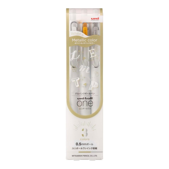 Uni-ball One 0.5 mm Set of 3 Gel Pens White - Silver - Gold