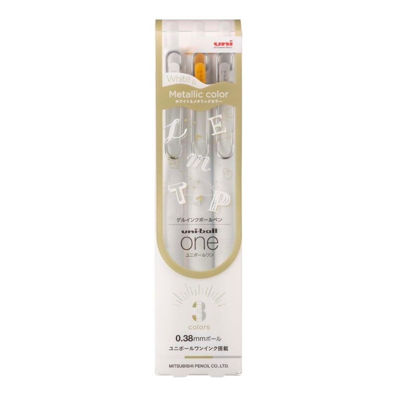 Uni Uni-ball One 0.38 mm Set di 3 Penne Gel Bianca - Argento - Oro