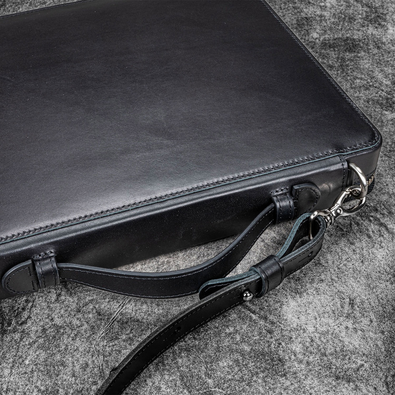 Galen Leather Galen Leather Compendium Bag Zippered Folio A4 Nero