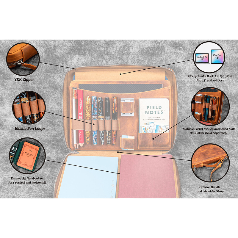 Galen Leather Galen Leather Compendium Bag Zippered Folio A4 Crazy Horse Brown