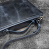 Galen Leather Galen Leather Compendium Bag Zippered Folio A4 Crazy Horse Navy Blue