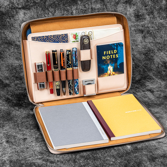 Galen Leather Compendium Bag Zippered Folio A4 Undyed