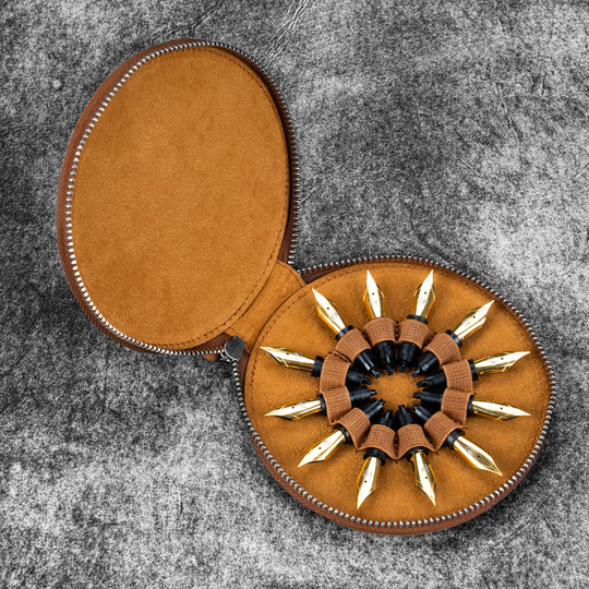 Galen Leather The Nib Circle Portapennini in Pelle con Zip 12 Posti