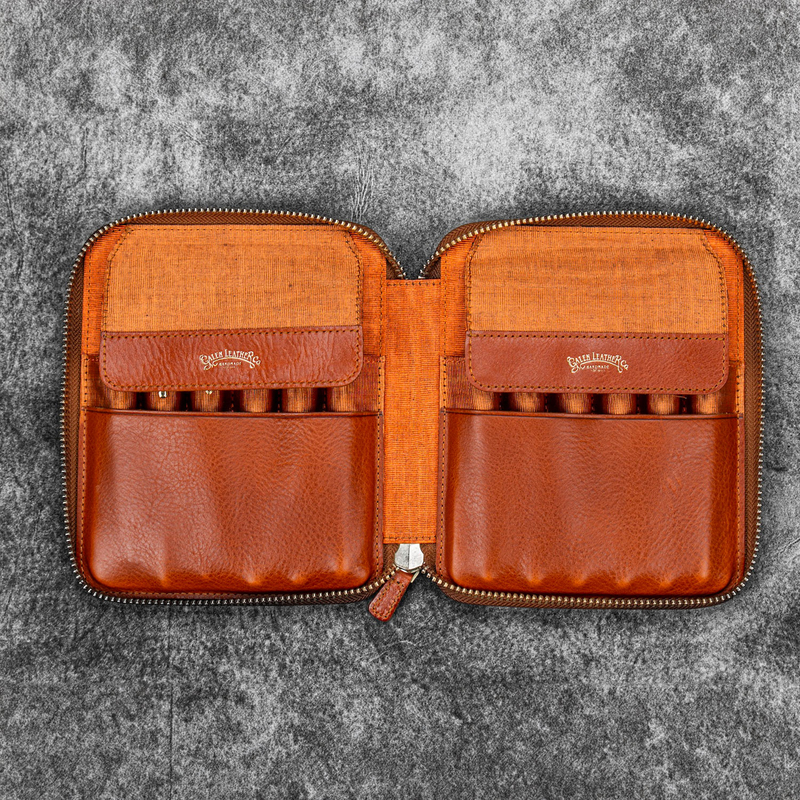 Galen Leather Galen Leather Portapenne in Pelle con Zip 12 Posti Deep Cognac