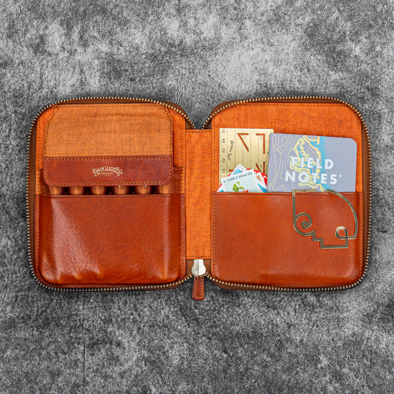 Galen Leather Galen Leather Zippered 6 Slots Pen Case with A6 Notebook Deep Cognac