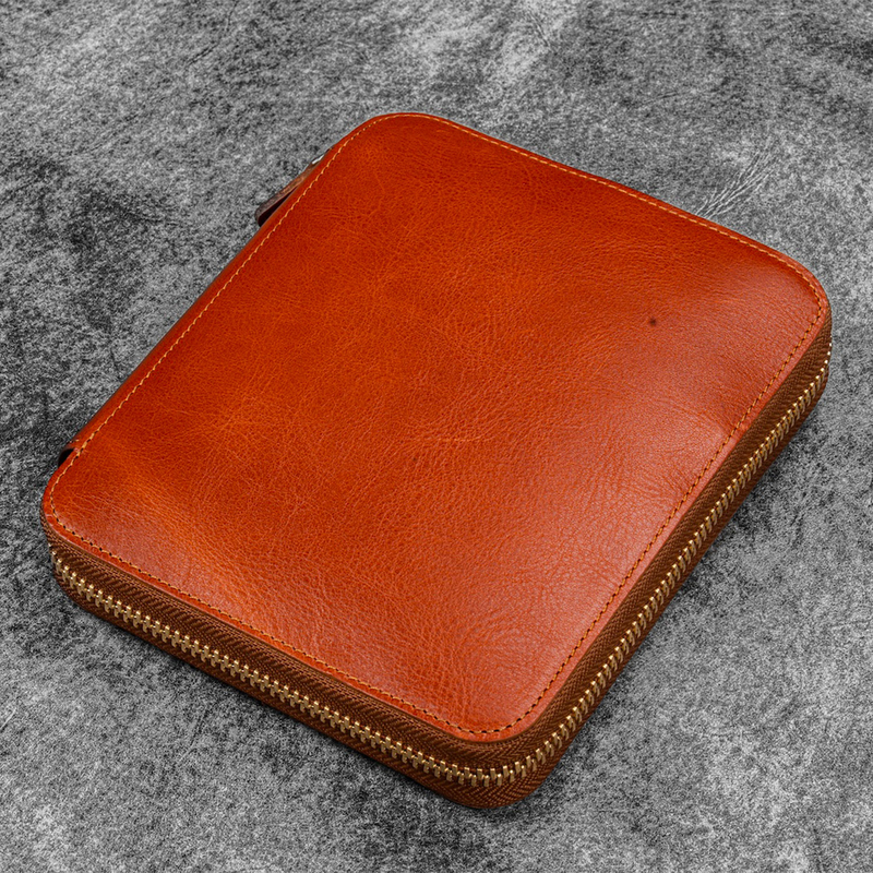 Galen Leather Galen Leather Portapenne in Pelle con Zip 12 Posti Deep Cognac