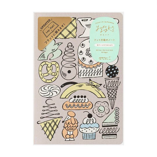 Midori Yuru Log Notebook B6 Sweets & Animals Dot
