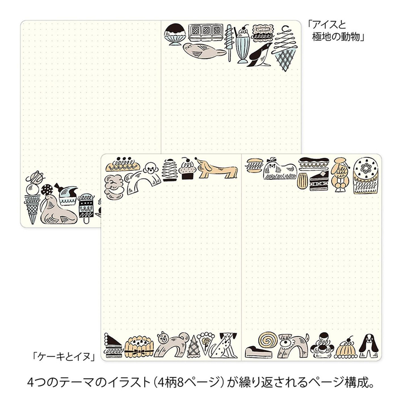 Midori Midori Yuru Log Notebook B6 Sweets & Animals Dot