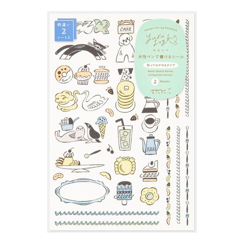 Midori Midori Yuru Log Adesivi Decorativi 2 Fogli Sweets & Animals