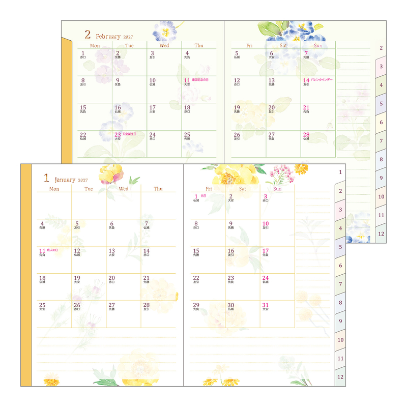 Midori Midori Pocket Diary 2027 A6 Country Time Flower