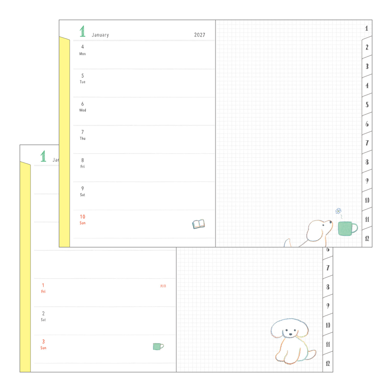 Midori Midori Pocket Diary 2027 Agenda Settimanale B6 Cani