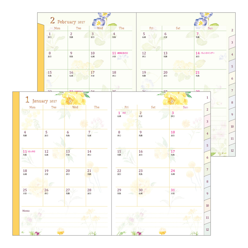 Midori Midori Pocket Diary 2027 Agenda Settimanale B6 Fiori