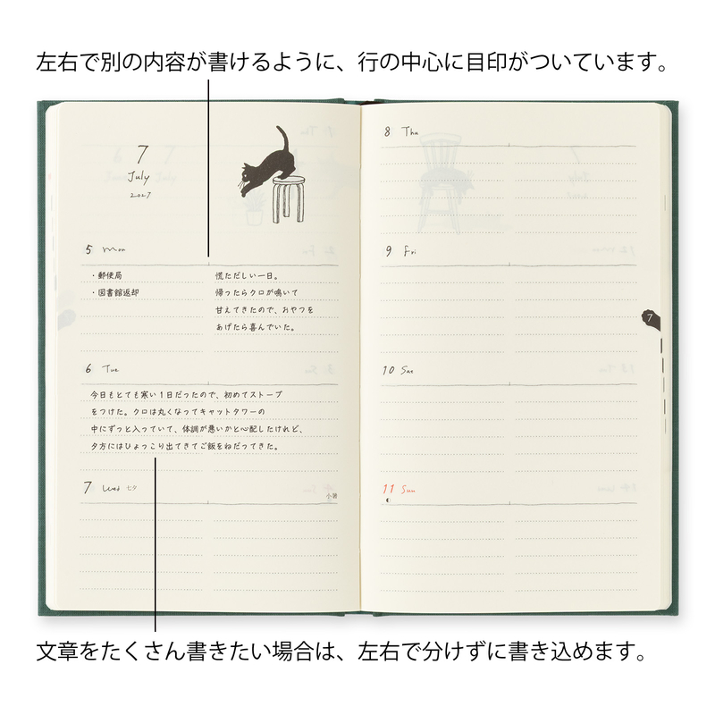 Midori Midori Book Style Diary 2027 B6 Cat Green