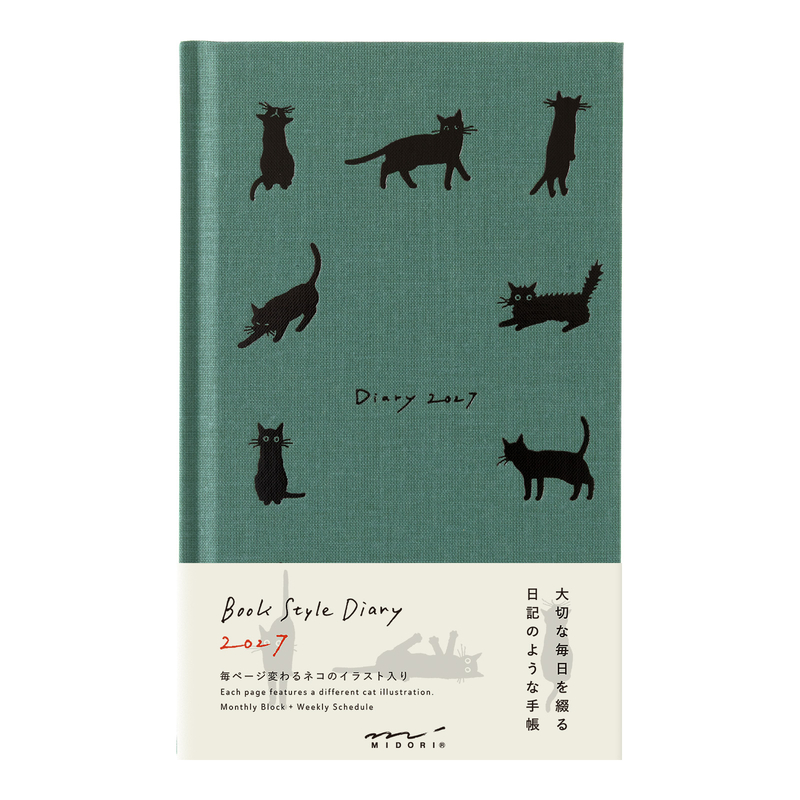 Midori Midori Book Style Diary 2027 Agenda Settimanale B6 Gatti Verde