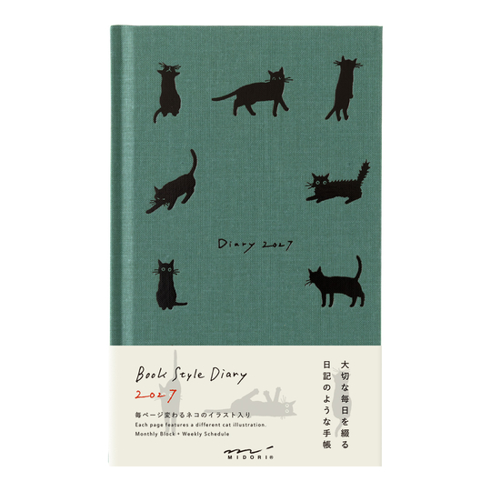 Midori Book Style Diary 2027 B6 Cat Green