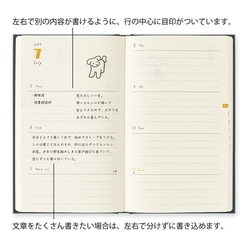 Midori Midori Book Style Diary 2027 Agenda Settimanale B6 Cani Navy