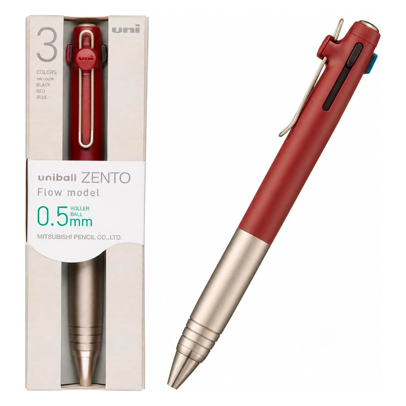 Uni Uni-ball Zento Flow 3 Color 0.5 mm Penna Multifunzione Burgundy