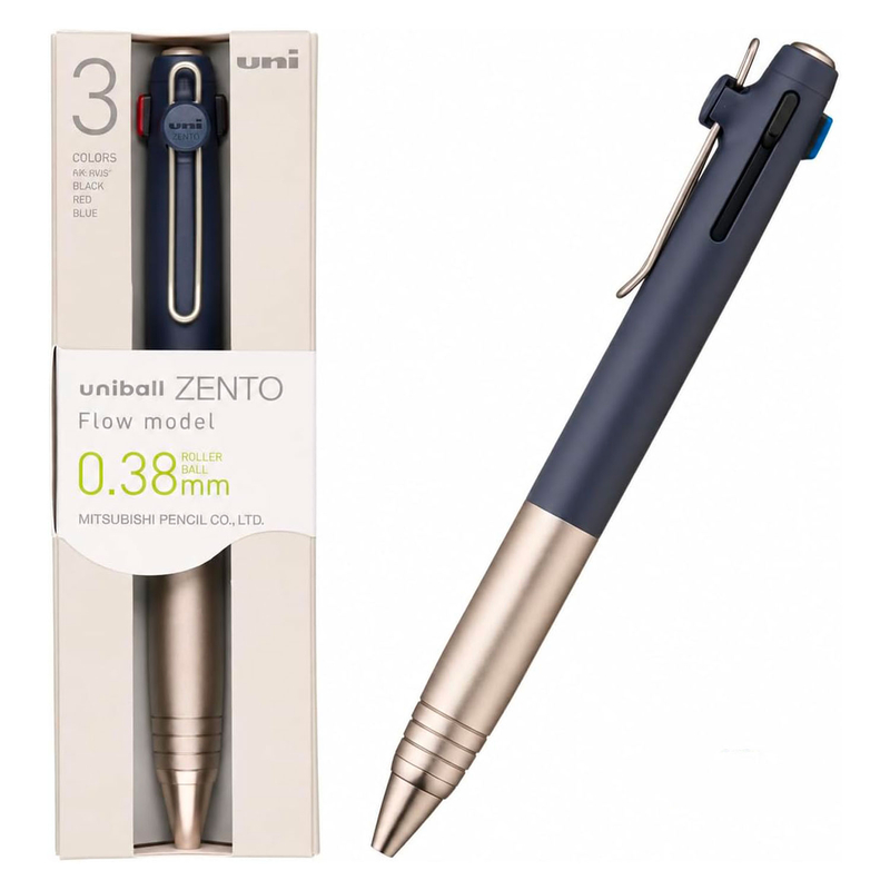 Uni Uni-ball Zento Flow 3 Color 0.38 mm Penna Multifunzione Navy