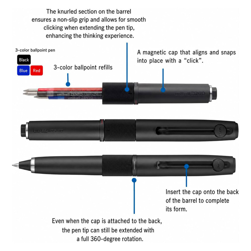 Uni Uni-ball Zento Signature 3 Color 0.38 mm Multi Pen Silver